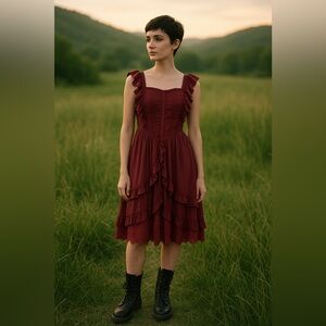 Chess Story Burgundy Lolita Pinup Gothic Fairy Dress NWT Medium